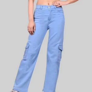 Women's Cargos Mid-Rise Jeans ( Light Blue )