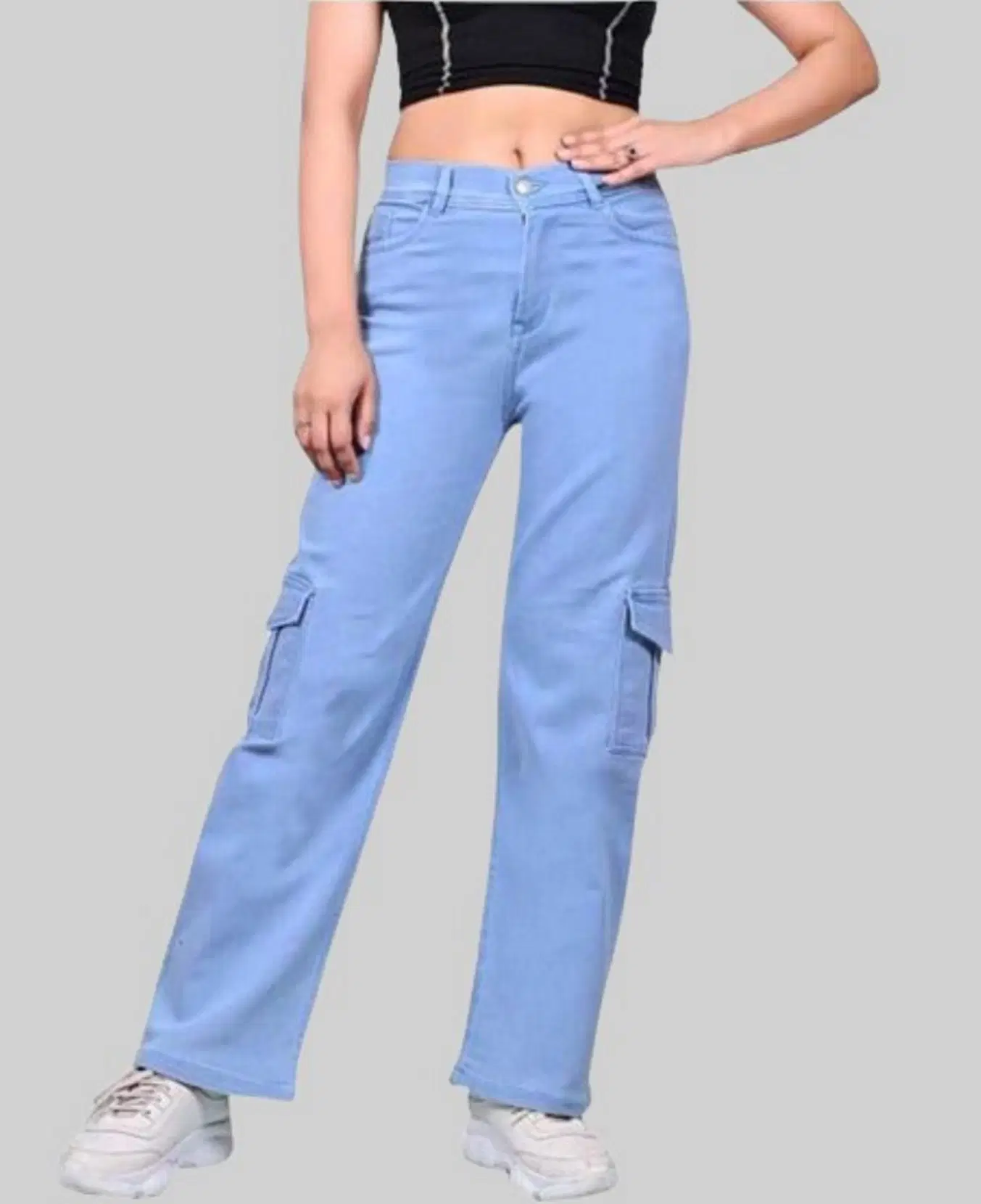 Women's Cargos Mid-Rise Jeans ( Light Blue )