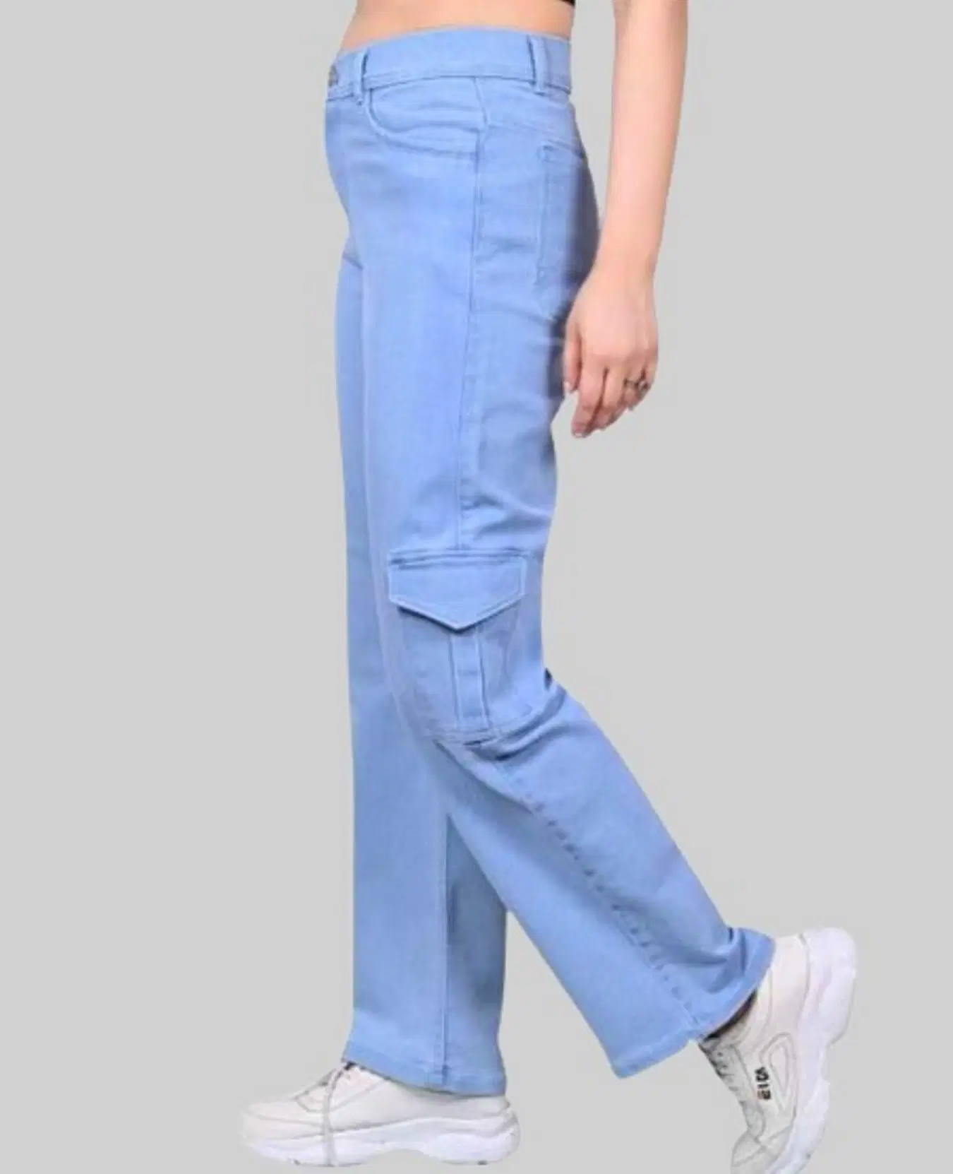 Women's Cargos Mid-Rise Jeans ( Light Blue )