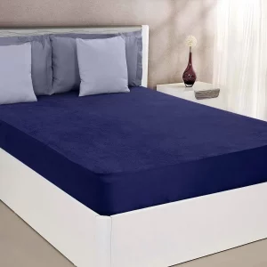 GURU SALES - Poly Cotton Water Proof Double King Size Mattress Protector - 198 cm (78") x 183 cm (72") - Blue